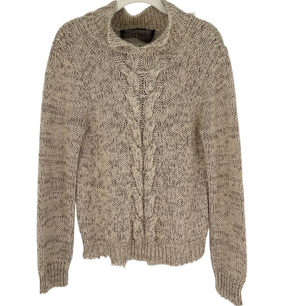 Reformation Cableknit Mock Neck Sweater Oatmeal Tan Size XS/S